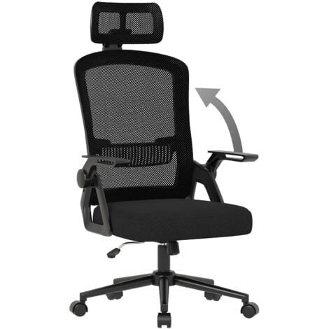 Chaise de Bureau Ergonomique avec Accoudoirs Réglables, Hauteur Réglable, Ergonomique en Maille Respirante avec Soutien Lombaire, Noir - WOWTTRELAX