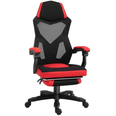 Chaise de Bureau Ergonomique avec Repose-Pieds et Roulettes - Réglable en Hauteur Polyester Noir et Rouge - 58 x 63 x 112-122 (cm)