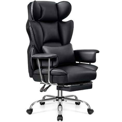 Chaise de Bureau Ergonomique avec Repose-Pieds et Soutien Lombaire - en Cuir synthétique - avec Soutien Lombaire et Dossier Haut - Chaise de Bureau Confortable - Noir