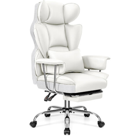 Chaise de bureau ergonomique avec repose-pieds réglable 8,5 cm – Dossier haut réglable 90-135° – Cuir synthétique – Confort optimal