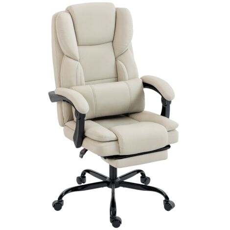 Chaise de bureau ergonomique avec repose-pieds réglable, similicuir résistant aux animaux, beige