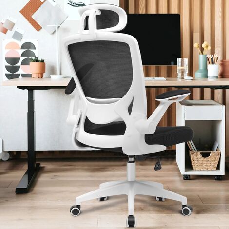Chaise de bureau ergonomique, Chaise de bureau en maille respirante, chaise d'ordinateur avec support lombaire, appui-tête et bras relevables, chaise de travail pivotante, chaise de jeu à hauteur régl