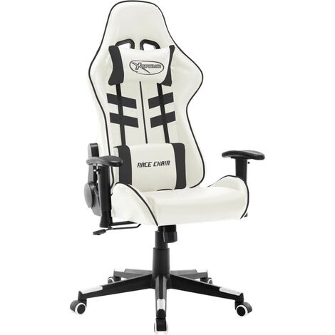 Chaise De Bureau - Ergonomique Chaise de jeu Blanc et noir Cuir artificiel,67x61x123-133 cm