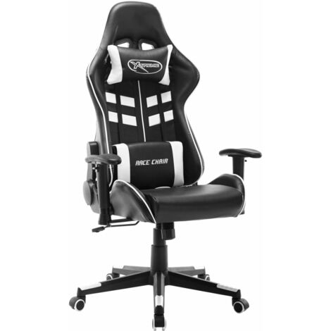 Chaise De Bureau - Ergonomique Chaise de jeu Noir et blanc Cuir artificiel,67x61x123-133 cm
