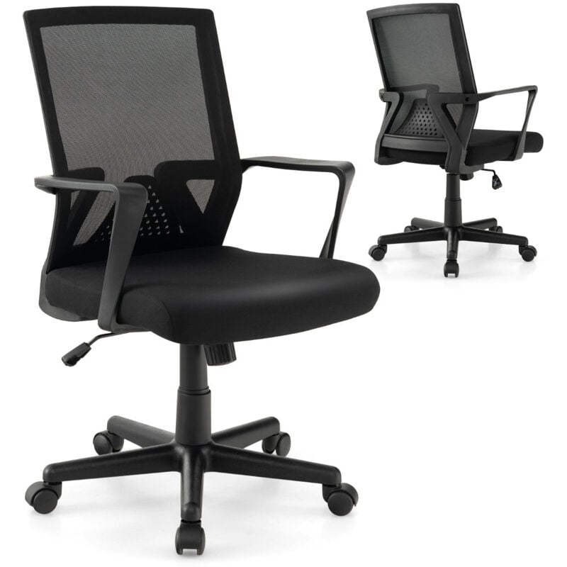 Chaise de bureau ergonomique chaise de travail avec dossier à bascule pivotante en maille avec accoudoirs pour chambre bureau noir