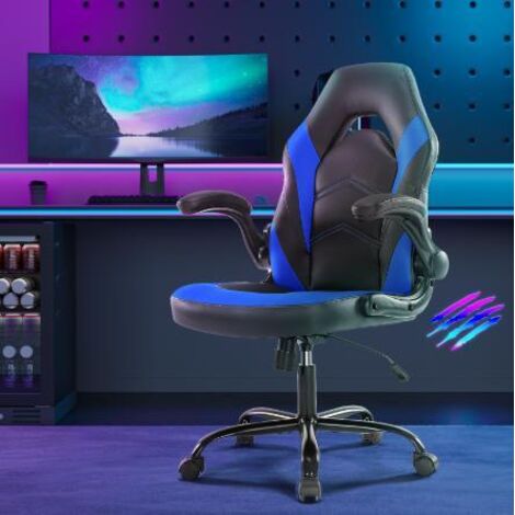Chaise de bureau ergonomique en cuir synthétique, pivotante bleu