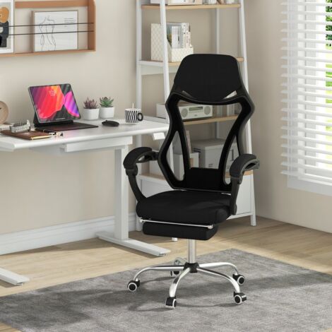 Chaise de Bureau Ergonomique en Maille avec Repose-pieds Chaise de Direction Pivotante Dossier Réglable Appui-tête Accoudoirs Noir
