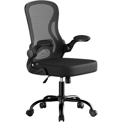 Chaise de Bureau Ergonomique, en Maille, Fonction Bascule, Accoudoirs Rabattables, Noir