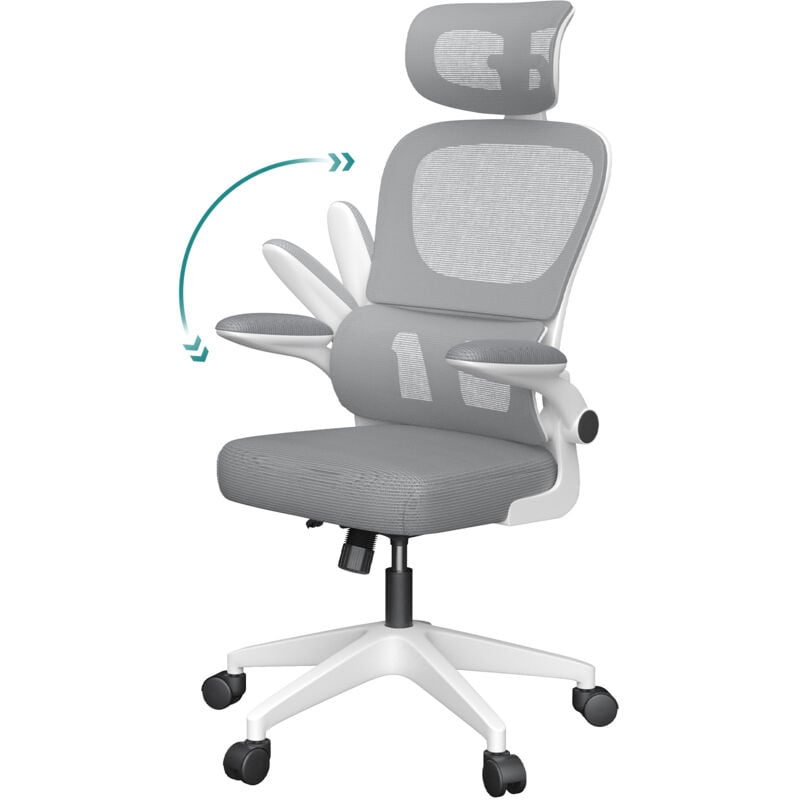 Chaise de Bureau Ergonomique en Mesh Respirant, Chaise de direction réglable en hauteur, Accoudoirs réglables, Avec appui-tête, Charge Max 200kg,