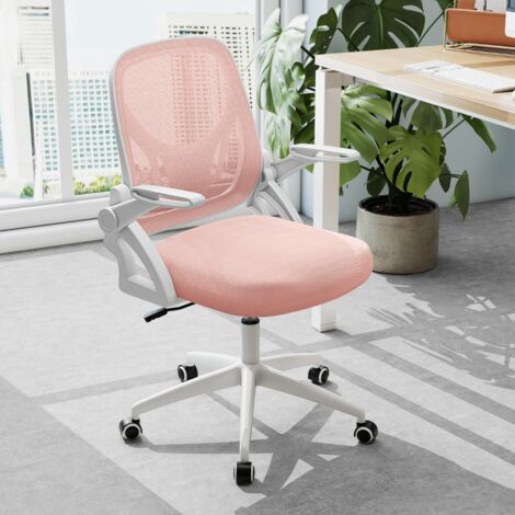 Chaise de Bureau Ergonomique en Résille avec Soutien Lombaire et Accoudoirs Relevables Conception Pivotante et Réglable en Hauteur Rose
