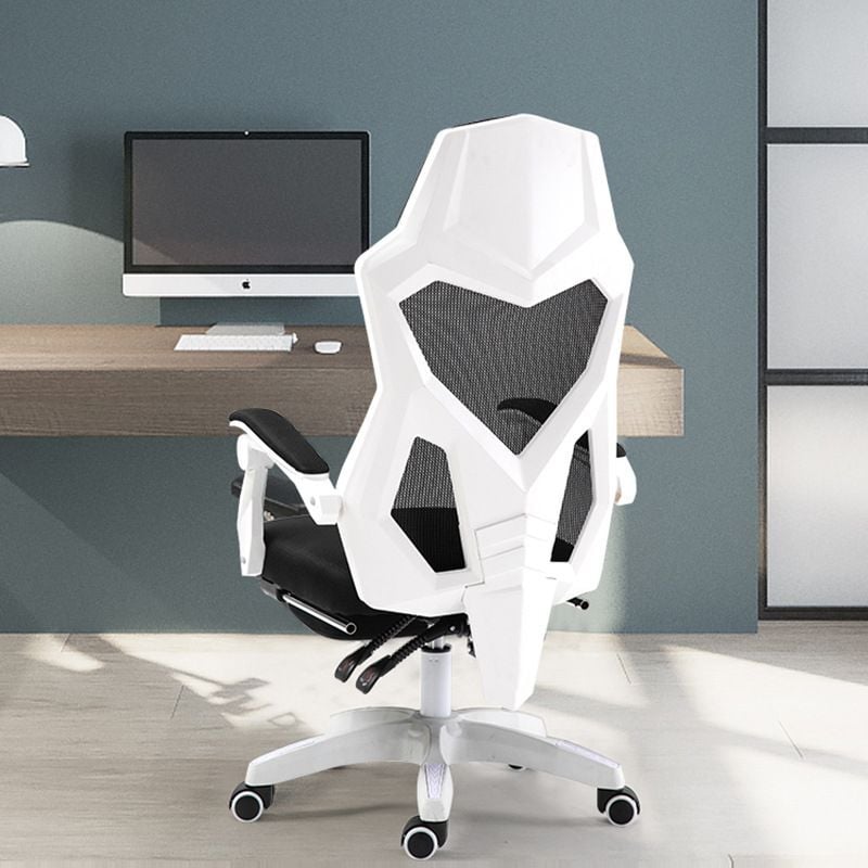 Chaise de bureau ergonomique et pivotante, chaise avec appui-tête et repose-pieds - blanc
