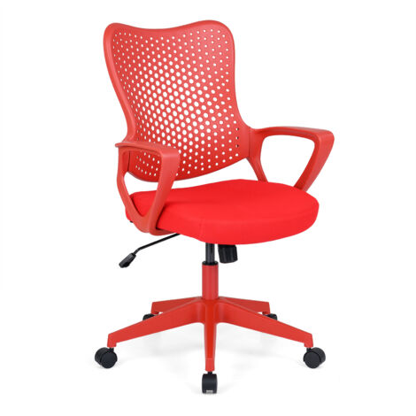 Chaise de Bureau Ergonomique, Fauteuil Bureau Pivotante avec Accoudoirs, Dossier Respirant, Assise Mesh, Hauteur Réglable, Charge 150 kg, Rouge