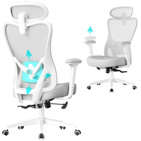 Chaise de Bureau Ergonomique, Fauteuil de Bureau, Appui-Tête et Soutien Lombaire Réglables, Supporte Jusqu’à 150 kg, Hauteur Réglable, Gris Tourterelle