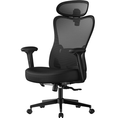 Chaise de Bureau Ergonomique, Fauteuil de Bureau, Appui-Tête et Soutien Lombaire Réglables, Supporte Jusqu’à 150 kg, Hauteur Réglable, Noir d'Encre