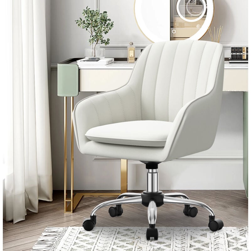 Authmic - Chaise de Bureau Fauteuil de Bureau à Roulettes Réglable en Hauteur pour Bureau et Chambre, Fausse Fourrure- 150 Kg -Blanche.
