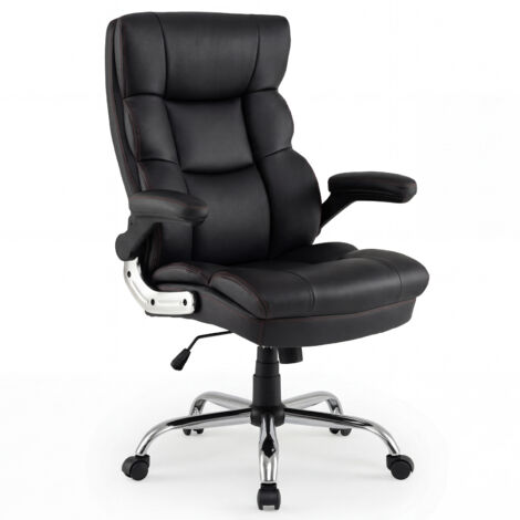 Chaise de Bureau Ergonomique, Fauteuil de Bureau avec roulettes, Hauteur Réglable, Fonction Bascule & Accoudoirs Relevables, Noir