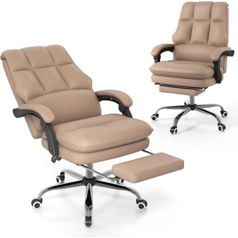 Chaise de Bureau Ergonomique, Fauteuil de Direction en Simili Cuir avec Siège Pivotant Réglable, Dossier Inclinable, Accoudoirs Articulés