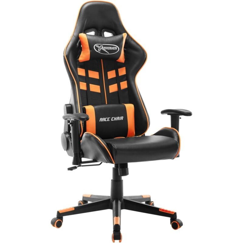 Chaise de bureau ergonomique, Fauteuil gamer, chaise gaming noir et orange cuir artificiel pwfn69701 design in