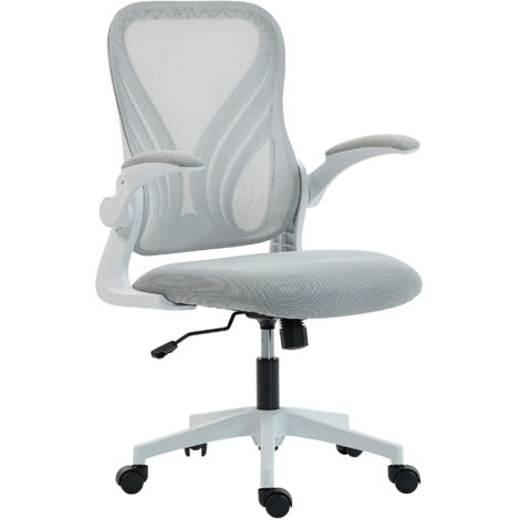 Chaise de bureau ergonomique grise maille, dossier inclinable, accoudoirs relevables, 73x62x101-111cm