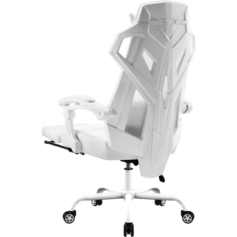Chaise de Bureau Ergonomique Chaise Gaming Style Technologique avec Accoudoir Synchronisé Hauteur Réglable Dossier Claire-Voie Blanc - Gtplayer