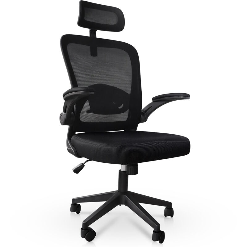 Chaise de Bureau Ergonomique Hauteur Ajustable avec Appuie-Tête et Accoudoir Réglables Fauteuil de Bureau Maille Respirante - Noir