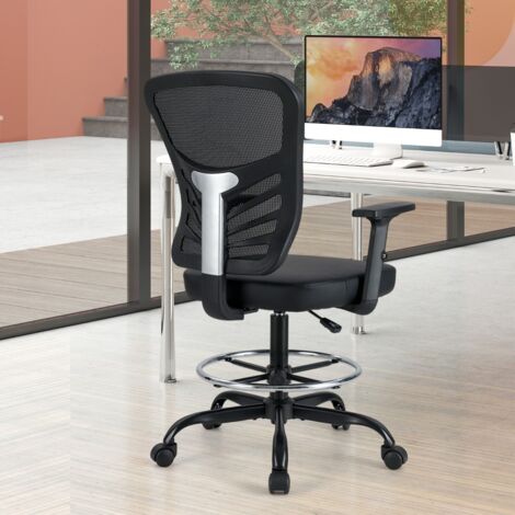 Chaise de Bureau Ergonomique Hauteur D'assise 54-75 Cm Fauteuil Pivotant Haut avec Accoudoirs Relevables Noir