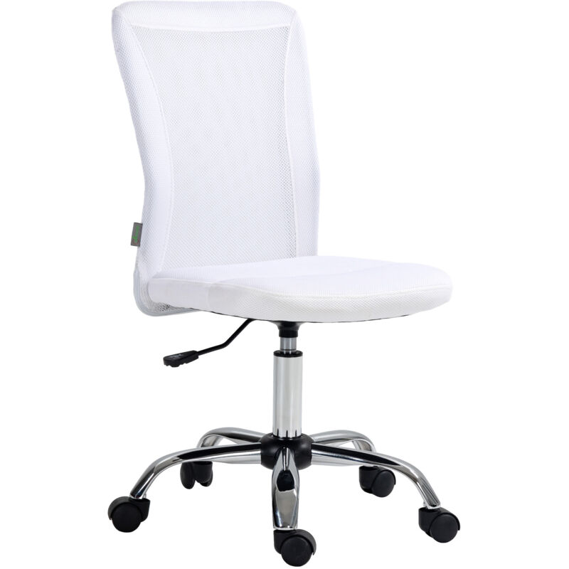 Chaise de bureau ergonomique hauteur réglable piètement chromé pivotant 360° revêtement blanc - Vinsetto
