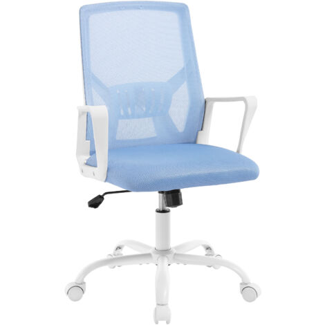 Chaise de Bureau Ergonomique Klihome, Chaise Pivotante avec Dossier Rabattable, Réglable en Hauteur, roulettes Universelles à 360° et Accoudoirs, Bleu