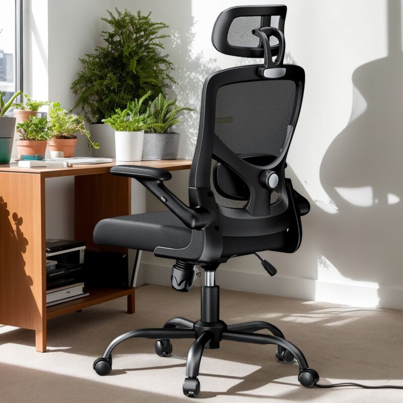 Chaise de Bureau Ergonomique Maille respirante support lombaire siège inclinable hauteur réglable Noir Marsail