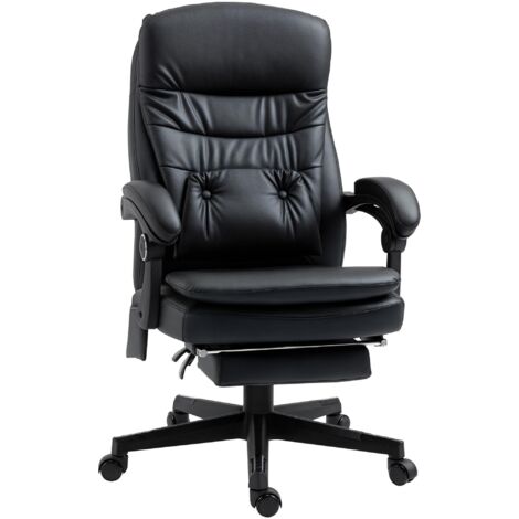 Chaise de Bureau Ergonomique Massante avec 2 Zones de Vibration, Pivotante, Cuir PU, USB, Noir