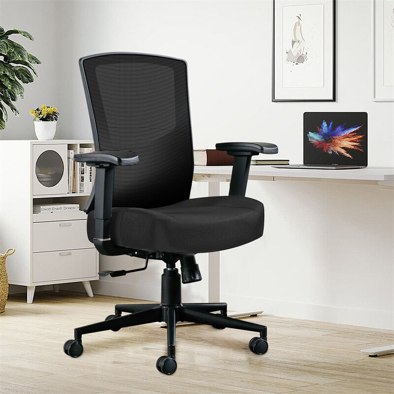 Chaise de bureau, ergonomique max 200 kg, à dossier haut, pivotante avec support lombaire réglable en 2D, balançoire à 105 °, noir