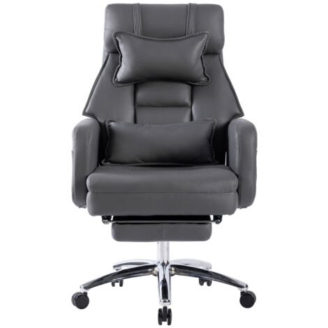 Chaise de bureau ergonomique pivotante en cuir technologie, fauteuil haut avec soutien lombaire et appuie-tête - Gris foncé