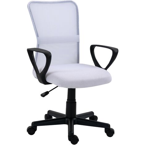 Chaise de Bureau Ergonomique Reglable avec Accoudoirs Base Nylon Tissu - Blanc