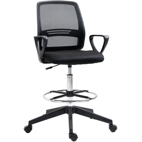 Chaise de bureau ergonomique réglable en hauteur, pivotante, avec repose-pieds, en métal noir, 59,5 x 60 x 102,5–126 cm
