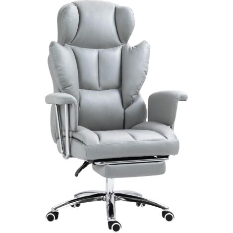 Chaise de bureau ergonomique, rembourrée, avec repose-pieds, dossier réglable, pivotante à 360°, gris clair