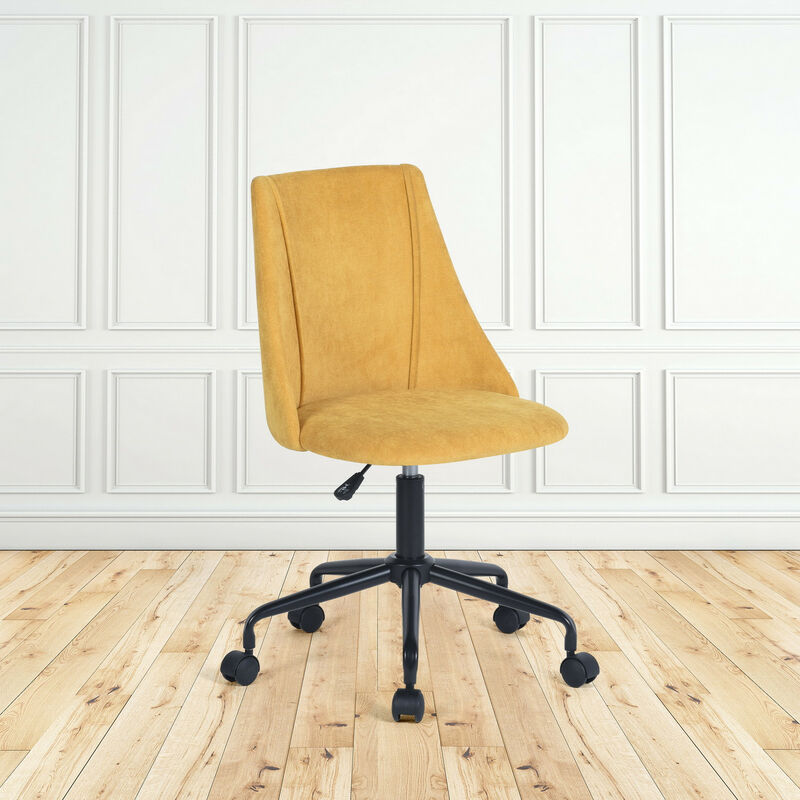 Urban Meuble - Chaise de bureau scandinave à roulettes heauteur ajustable tissu doux jaune - Juane