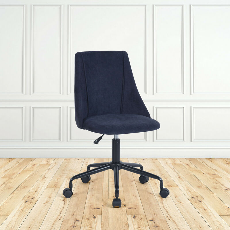 urban meuble - chaise de bureau scandinave à roulettes heauteur ajustable tissu doux bleu marin foncé - bleu