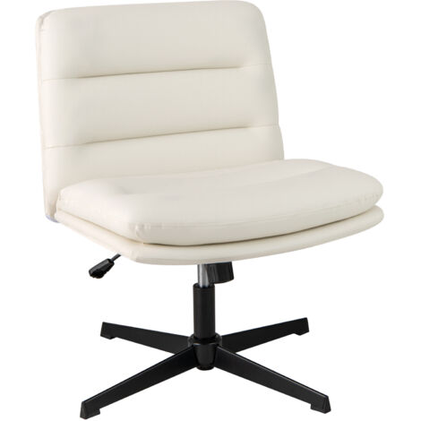 Chaise de Bureau Ergonomique sans Accoudoirs, Fauteuil Salon Pivotant à 360° Hauteur Réglable, Fonction à Bascule, en Simili Cuir, Blanc