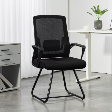 Chaise de bureau ergonomique sans roulettes. chaise de conférence avec dossier en maille. soutien lombaire. noir