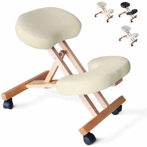 BODYLINE HEALTH AND MASSAGE Chaise de bureau ergonomique siège assis-genoux en bois Balancewood Couleur: Blanc