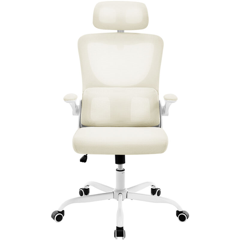 Woltu - Chaise de Bureau Ergonomique Chaise de Bureau Inclinable, en Maille, Soutien Lombaire Ajustable, Beige