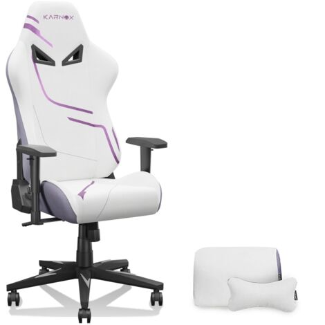 Chaise de bureau et gaming ergonomique adulte - Dossier haut réglable, soutien lombaire et appui-tête - Blanc et violet - 54,5 x 50 x 132 cm