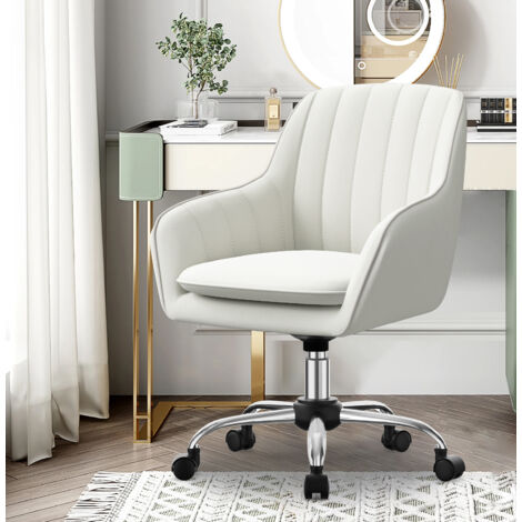 Chaise de Bureau Fauteuil de Bureau à Roulettes Réglable en Hauteur pour Bureau et Chambre, Fausse Fourrure- 150 Kg -Blanche.