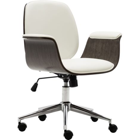 Chaise de bureau | Fauteuil de bureau Ergonomique Blanc Bois courbé et similicuir 70746 - Blanc