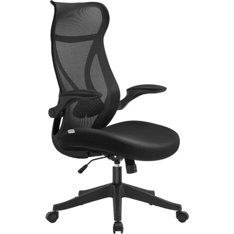 Chaise de Bureau, Fauteuil, Dossier Ergonomique, Réglable en Hauteur, Accoudoirs Rabattables, Pivotantant avec Appui-tête, Capacité de 150 kg, Noir d'Encre