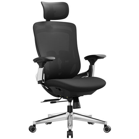 Chaise de Bureau, Fauteuil Ergonomique Réglable en Toile, Dossier Inclinable, Assise Réglable Avant ou Arrière, Piètement en Alliage d’Aluminium, Capacité 150 kg, Noir d’Encre