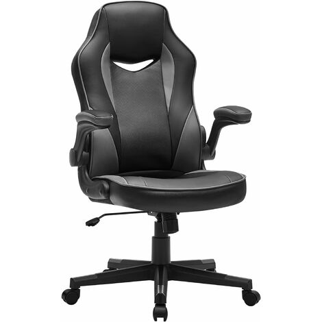 Chaise de bureau, Fauteuil gamer, Siège ergonomique pivotant, avec accoudoirs rabattables, hauteur réglable et inclinaison libre, charge 150 kg, Noir OBG064B01 - Noir