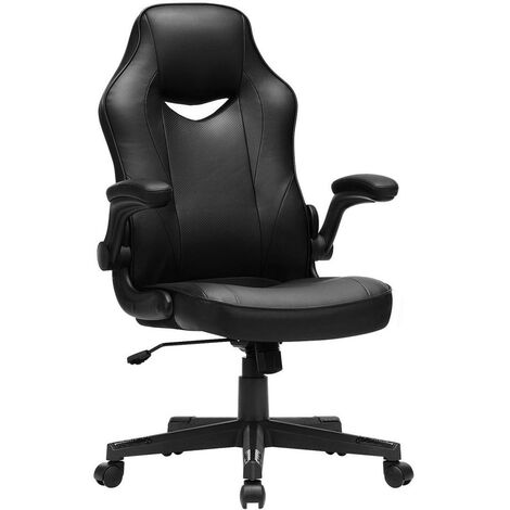 Chaise de bureau fauteuil gamer siège ergonomique pivotant avec accoudoirs rabattables hauteur réglable et inclinaison libre charge 150 kg noir - Noir