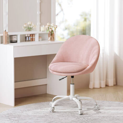Chaise de Bureau, Fauteuil Pivotant en Tissu Coton-lin, Siège Confort, Rembourrage en Mousse, Réglable en Hauteur, pour Bureau, Chambre, Rose Bonbon