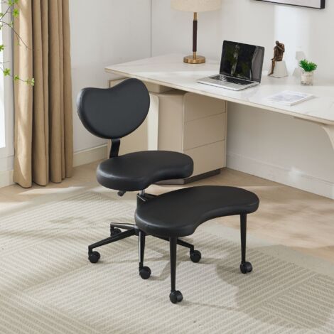 Chaise de bureau flexible avec repose-pieds pivotant 360°, dossier lombaire, roulettes, simili cuir PU noir